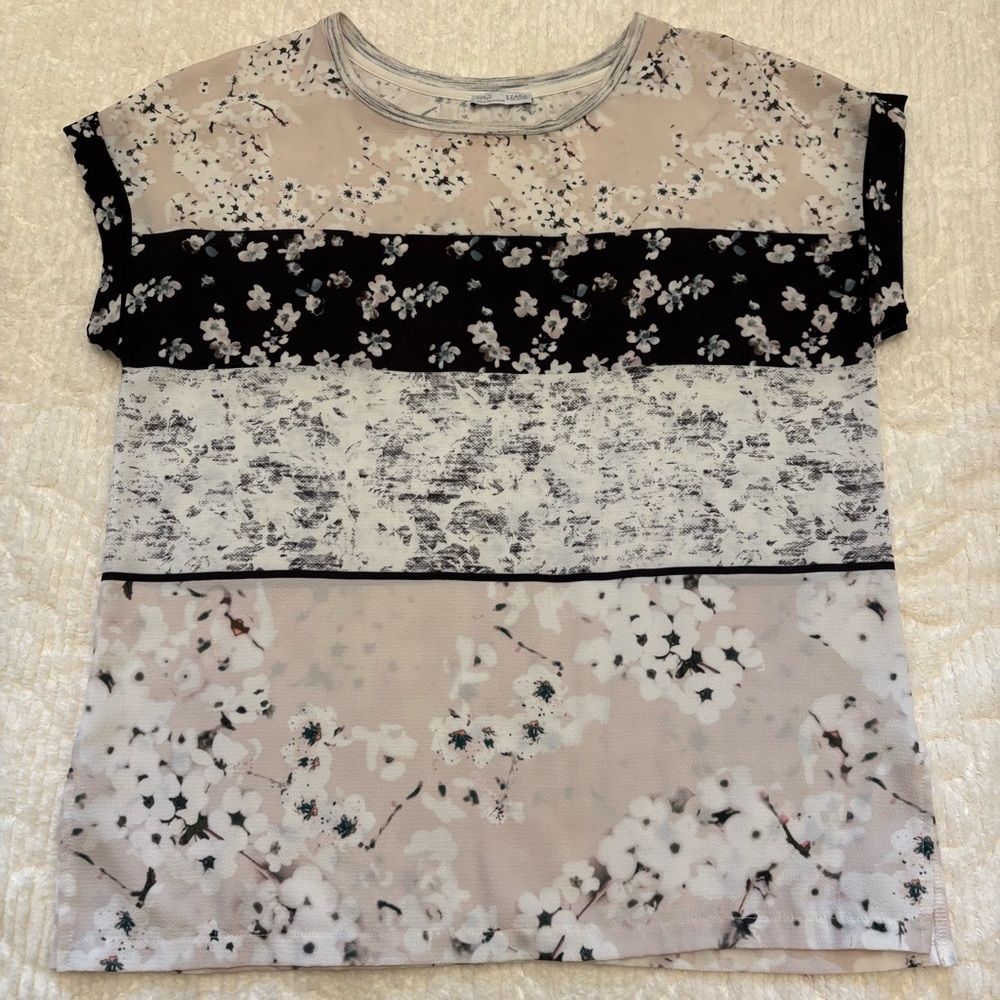 Zara Unique Floral Cream, Black, Blush Cap Sleeve Tunic, Small